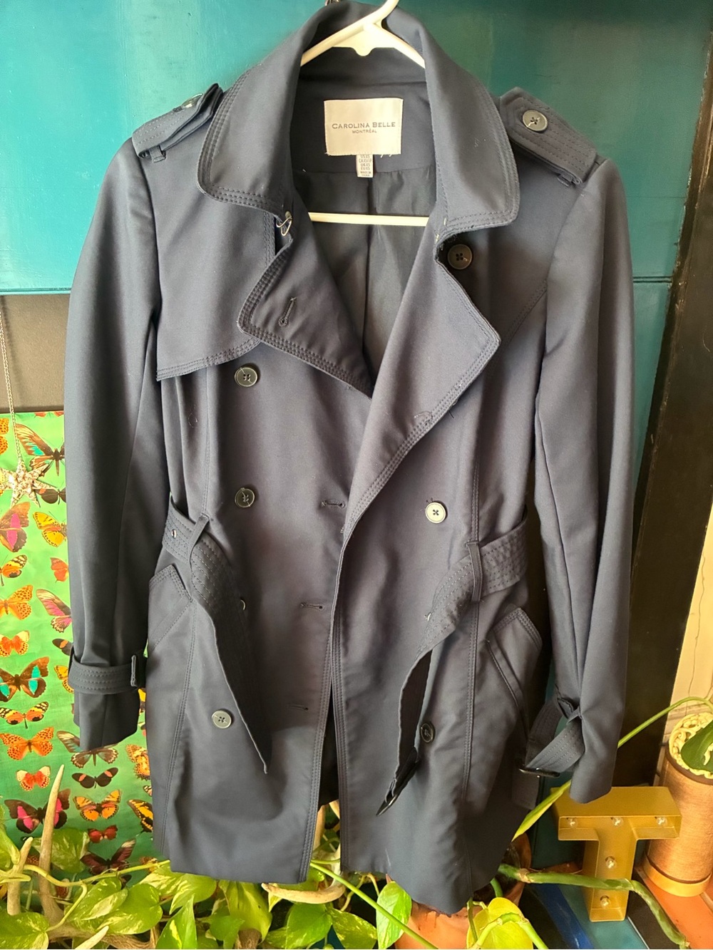 Carolina Belle Navy Double-Breasted Trench with Epaulets